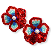 Floral Statement Earrings – Handmade Beaded Sequin Dangle Jewelry