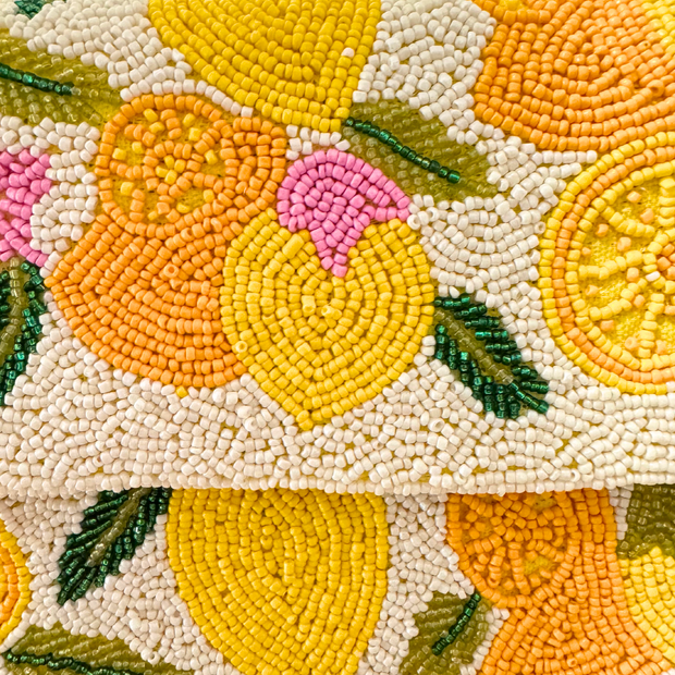 Lemon Beaded Shoulder Bag-Handmade Summer Cocktail Party Purse