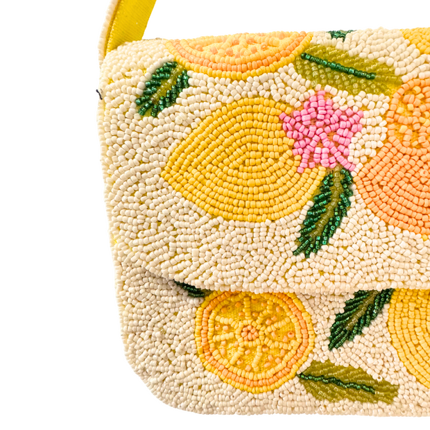 Lemon Beaded Shoulder Bag-Handmade Summer Cocktail Party Purse
