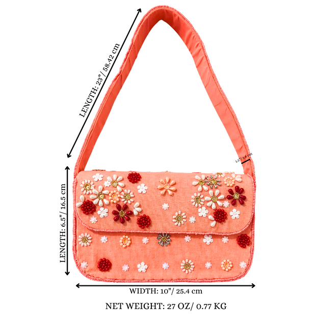 Peach Beaded Shoulder Bag – Handmade Floral Summer Purse