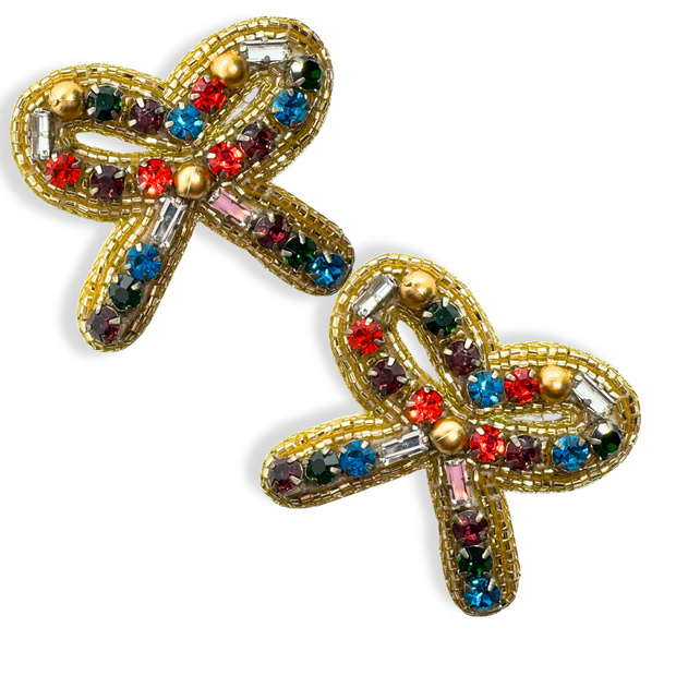 Multi color Rhinestone Bow Earrings – Handmade Crystal Beaded Jewelry for Women
