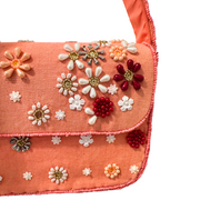 Peach Beaded Shoulder Bag – Handmade Floral Summer Purse