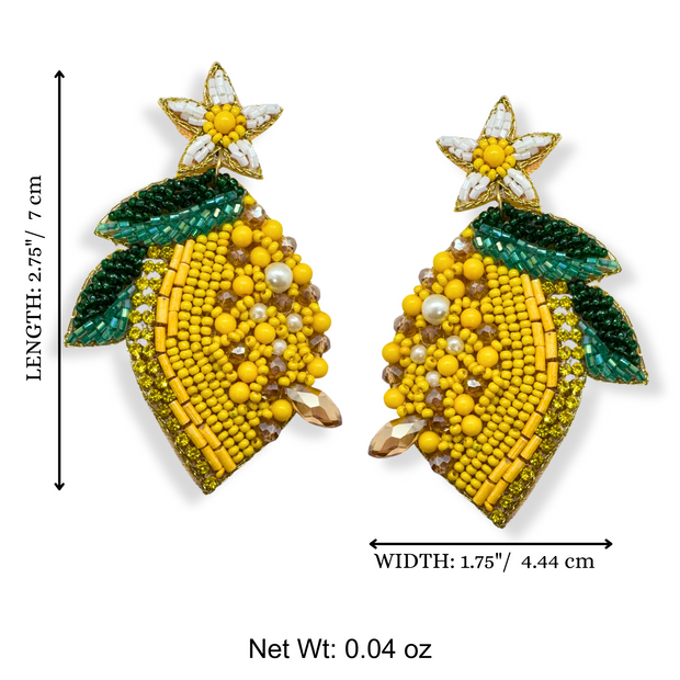 Lemon Earrings – Handmade Beaded Fruit Dangle Jewelry