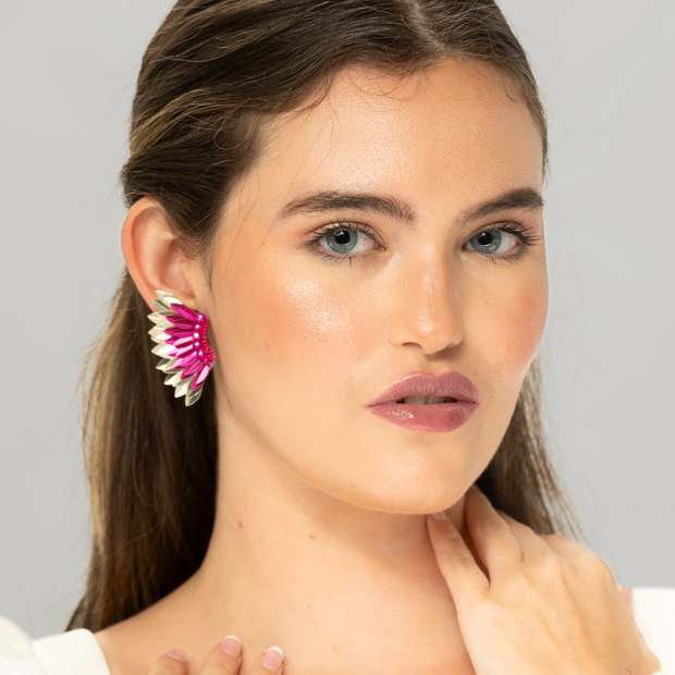 Small Wing Earrings-Fuscia Gold