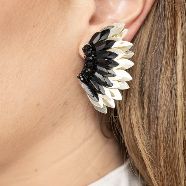 Small Wing Earrings-Black Gold