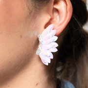 Small Wing Earrings-Iridescent White
