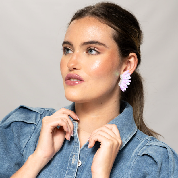 Small Wing Earrings-Iridescent White