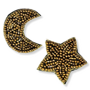Moon Star Earrings Handmade Beaded Charm Jewelry in Gold