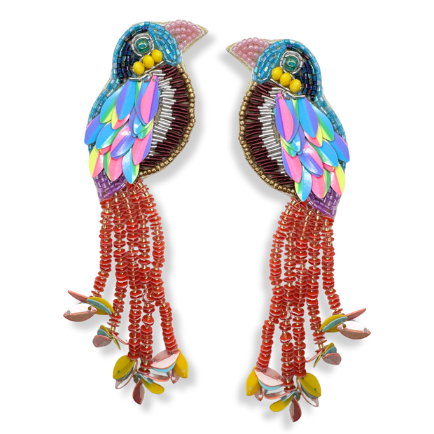 Exotic Bird  Earrings – Colorful Handmade Beaded Earrings
