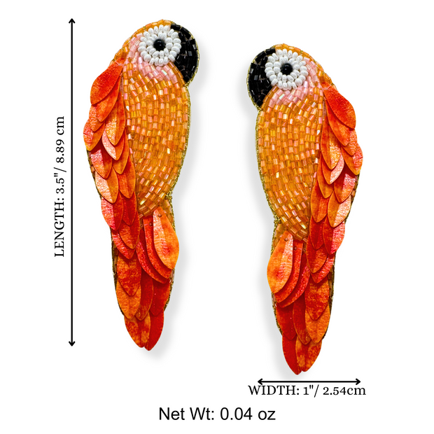 Parrot Stud Earrings Handmade Beaded Charm Jewelry- Orange