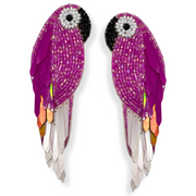 Parrot Stud Earrings Handmade Beaded Charm Jewelry- Fuchsia