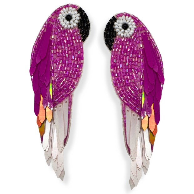 Parrot Stud Earrings Handmade Beaded Charm Jewelry- Fuchsia