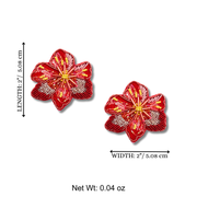 Small Beaded Flower Post Handmade Stud Earrings Red Charm Gift