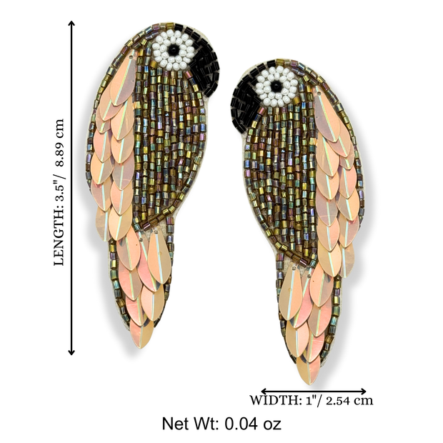 Parrot Drop Earrings Handmade Beaded Charm Jewelry-Rosegold