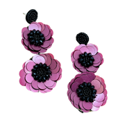 Flower Earrings Charm Handmade Jewelry Plum Sequin Statement Gift