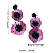 Flower Earrings Charm Handmade Jewelry Plum Sequin Statement Gift