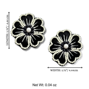 Black Flower Post Handmade Beaded Pearl Stud Earrings