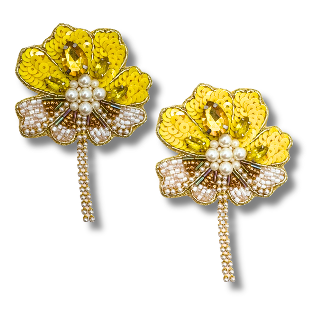 Yellow Flower Dangle Handmade Sequin Charm Jewelry Gift