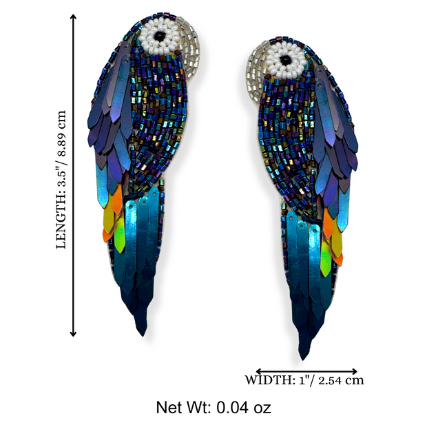 Parrot Stud Earrings Handmade Beaded Charm Jewelry- Iridescent Navy Blue