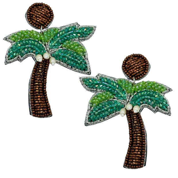 Handmade Palm Tree Dangle Charm Beaded Summer Earrings