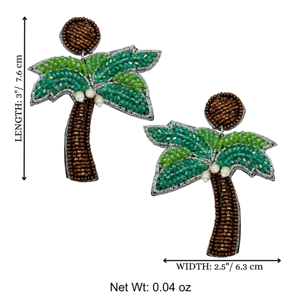 Handmade Palm Tree Dangle Charm Beaded Summer Earrings