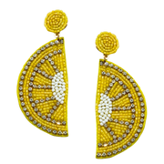 Handmade Beaded Lemon Slice Dangle Charm Earrings Jewelry
