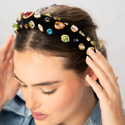 Multicolor Gem Headband Black