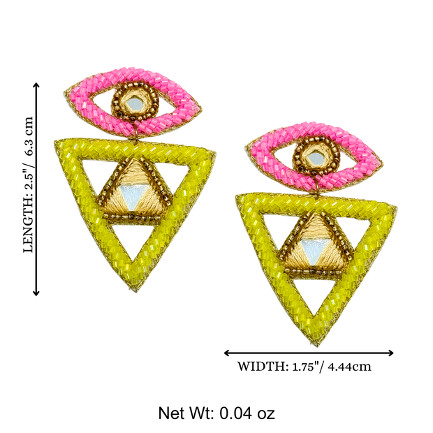 Evil Eye Dangle Beaded Triangle Handmade Charm Earrings