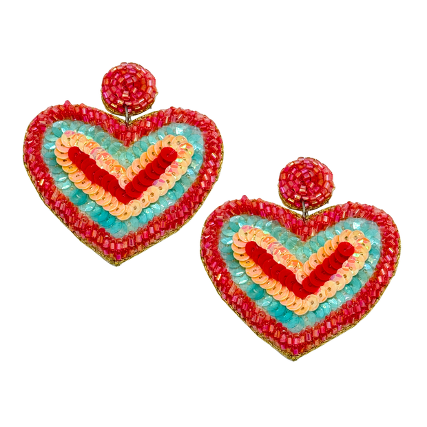 Sequin Rainbow Heart Dangle Handmade Charm Jewelry Earrings