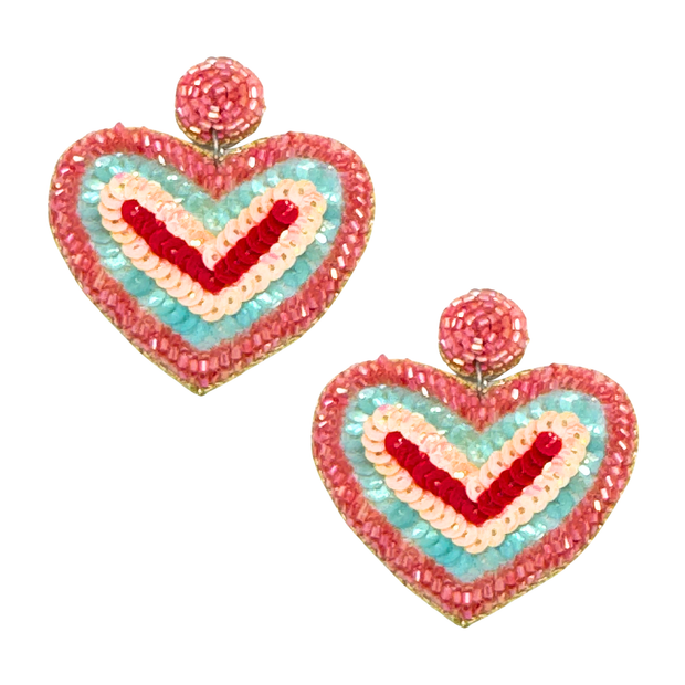 Sequin Pastel Heart Dangle Handmade Charm Jewelry Earrings (Copy)