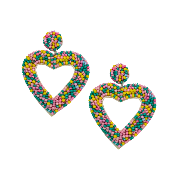 Open Heart Dangle Handmade Beaded Charm Earrings Gift
