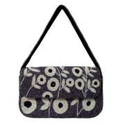 Grey Beaded Floral Shoulder Bag – Handmade Elegant Purse with White Round Flowers