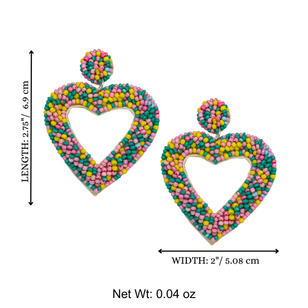 Open Heart Dangle Handmade Beaded Charm Earrings Gift