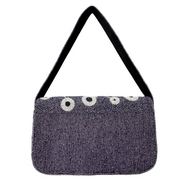 Grey Beaded Floral Shoulder Bag – Handmade Elegant Purse with White Round Flowers
