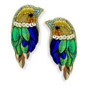 Iridescent Green Hummingbird Earrings Handmade Beaded Charm Jewelry