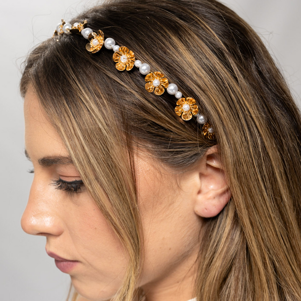 Pearl and Gold Floral Headband