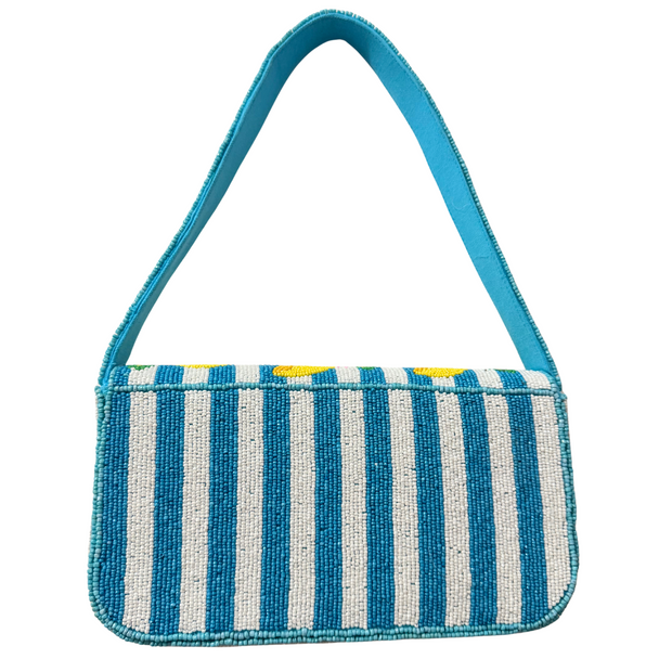 Blue & White Lemon Beaded Shoulder Bag