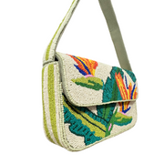 Tropical Palm Leaf Beaded Clutch, Beaded shoulder bag