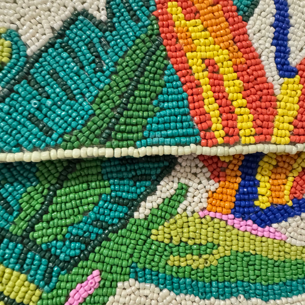 Tropical Palm Leaf Beaded Clutch, Beaded shoulder bag