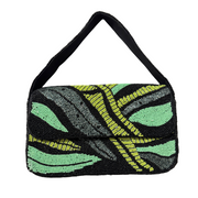 Palm Leaf Beaded Shoulder Bag – Black & Green Handcrafted Clutch