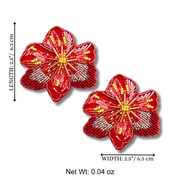 Beaded Flower Post Handmade Stud Earrings Red Charm Gift