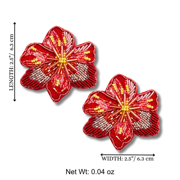 Beaded Flower Post Handmade Stud Earrings Red Charm Gift