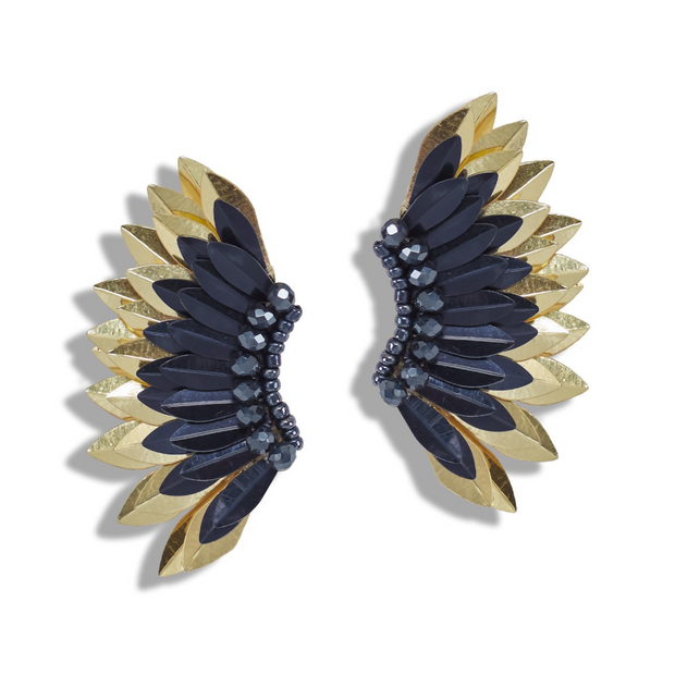 Small Wing Earrings-Navy Blue Gold