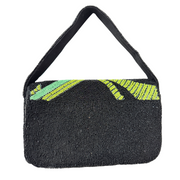 Palm Leaf Beaded Shoulder Bag – Black & Green Handcrafted Clutch