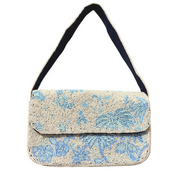 White & Blue Palm Tree Beaded Shoulder Bag