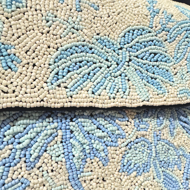 White & Blue Palm Tree Beaded Shoulder Bag