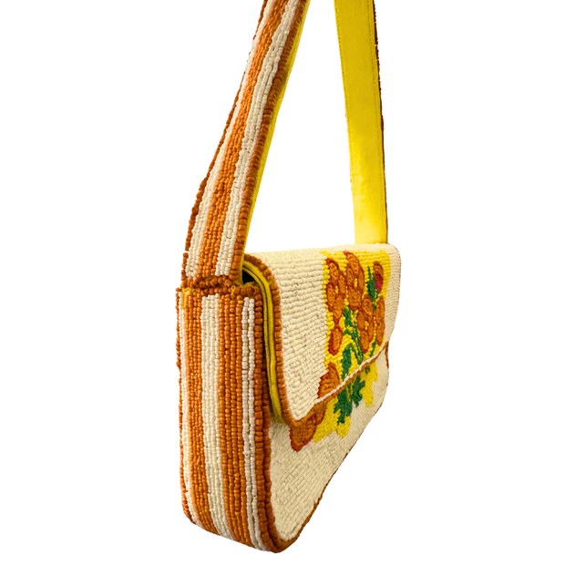 Floral Beaded Shoulder Bag – Handmade Yellow Flower Purse