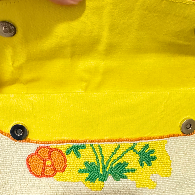 Floral Beaded Shoulder Bag – Handmade Yellow Flower Purse