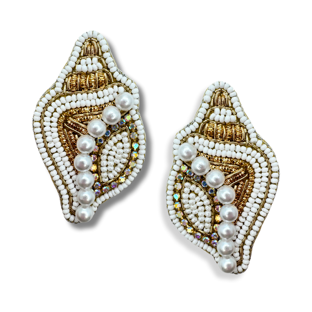Handmade Beaded Conch Shell Jewelry Dangle Charm Earrings
