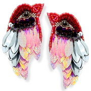 Iridescent Pink Hummingbird Earrings Handmade Beaded Charm Jewelry